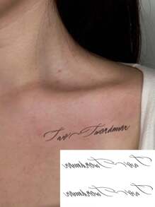 1 件可洗临时纹身，流畅字体字母/单词风格，适合时尚男女，Ins 风格