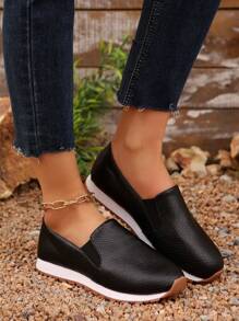 Zapatos planos informales para mujer con banda elástica y detalles dorados
