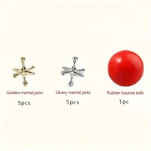 11pcs Classic Marbles Game Set - 5 Gold & 5 Silver Metal Marbles With 1 Rubber Ball (1/2 Set) - Suitable For Party Games, Non-Electric, Nostalgic Toys, Retro Style Home Party And Gathering Games, Stress Relief Multiplayer Toys, Desktop Decor, Concentration Training Game Set, Suitable For Home, Kitchen, Birthday, General Occasions, No Power Needed, No Feather, Ideal Birthday & Holiday Gift, Essential New Year Game - Gold - View 4