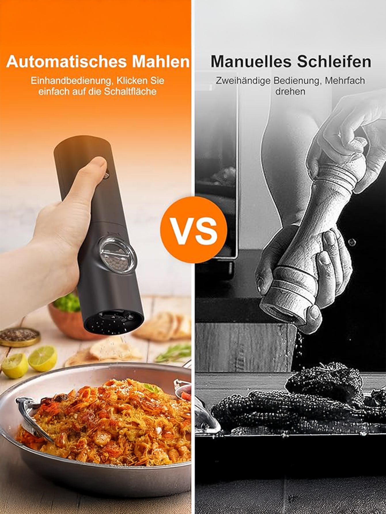 1 قطعة/2 قطعة طاحونة ملح وفلفل كهربائية، طاحونة فل...