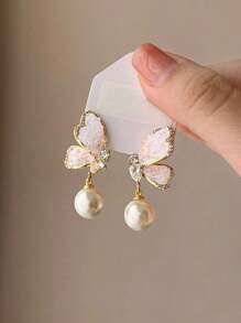 Pendientes tipo botón elegantes con flor de perla vintage, accesorios de joyería versátil y personalizada de estilo coreano