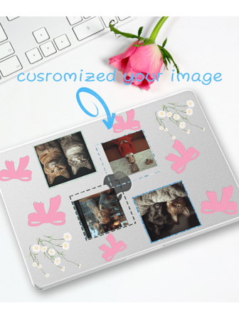 1pc Customized Pink Bow & Flower Design Photo Print Laptop Sleeve, Featuring 4 Photos Of Couples, Pets, Friends Or Personal Portraits, Provides Full Protection, Made Of High Quality Matte Material, Comfortable Touch, Scratch & Drop Resistant, Perfectly Compatible With Macbook, Great Birthday, Anniversary Or Creative Gift For Couples, Family, Friends