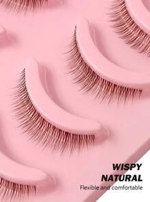 Asiteo 5 对纤细漫画棕色假睫毛，带透明带 - 自然漫画风格设计，适合日常使用