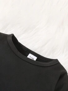 春秋款男童女童休闲可爱服装字母印花圆领长袖连体衣爬行服适合1至18个月 - 黑色 - 查看 3