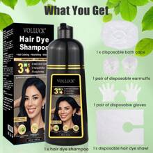 VOLLUCK 男女通用染发洗发水，16.9 液量盎司即时染发洗发水，遮盖白发，持久三合一染发剂