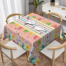 1/20pcs Easter Spring Theme Tablecloth, Cartoon Rabbit & Easter Egg Pattern, Colorful Striped Design, Suitable For Holiday Parties, Kitchen, Dining Room Decor, Spring/Summer Holiday Decor, Easter Decor, Easter Gift - Multicolor - View 14