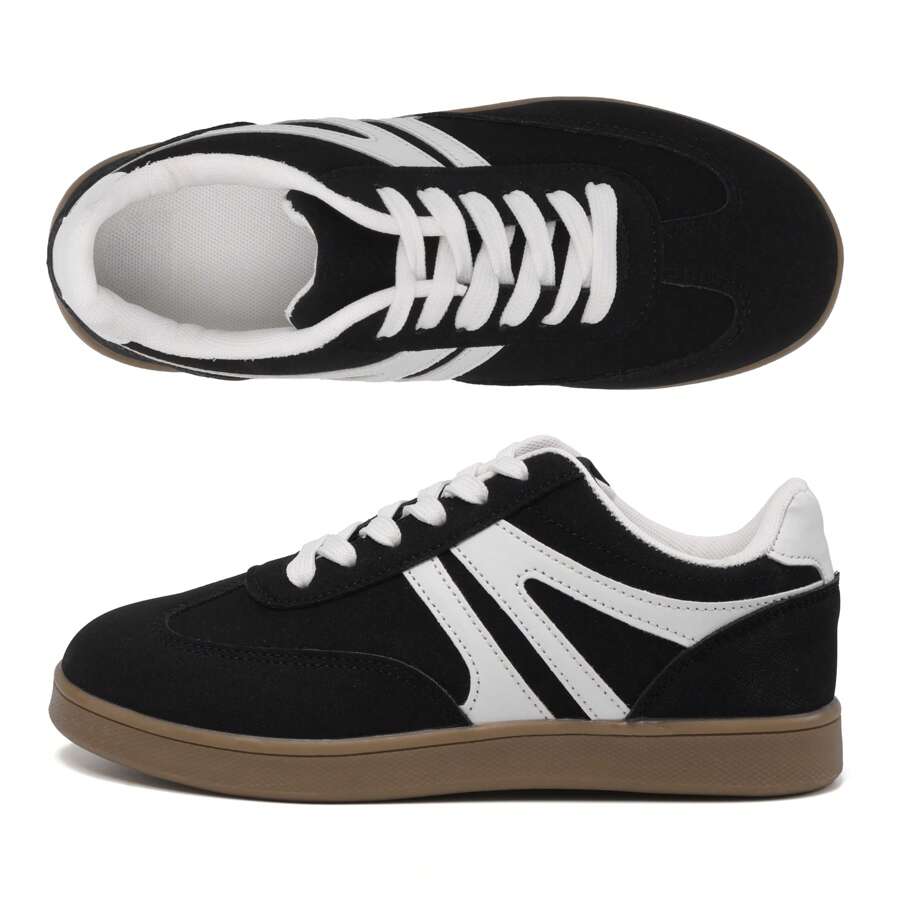 VEDAXIN Women's Modern Casual Sporty Shoes - Colorblock Patchwork Upper, German Training Sneakers, Versatile Chunky Runner, Perfect For Everyday Wear - 黑色 - 查看 1