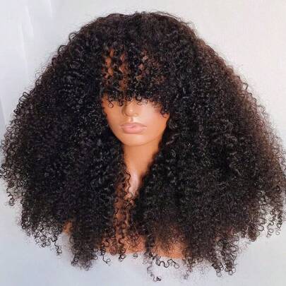 ISEE TÓC Tóc giả xoăn Afro bằng tóc thật làm bằng máy toàn bộ với mái tóc giả bằng tóc thật màu tự nhiên 180% dài 18-30 inch trông tự nhiên giá cả phải chăng cho phụ nữ