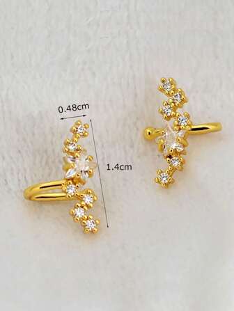 2 Stücke Kristall Stern-Clip-Ohrringe für Frauen, Zirkonia ohne Loch Fake-Ohrringe, Ohr-Knochen-Clip-On-Ohrringe ohne Piercing