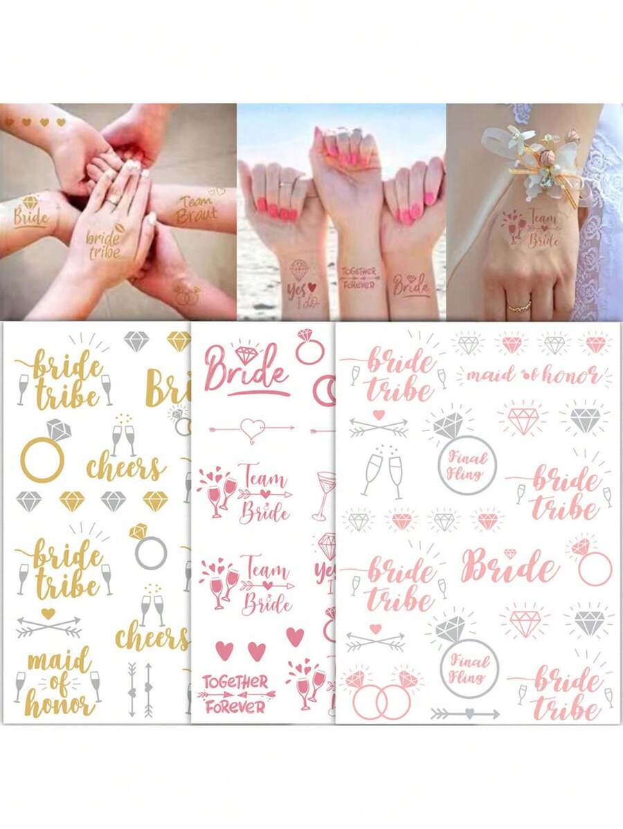 1 Sheet Glitter Tattoo Stickers For Wedding Party Waterproof Temporary Tattoos For Women And Men Hand And Body Decoration - Multicolor - View 1