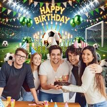 1 pieza Pancarta de cumpleaños con balón de fútbol, telón de fondo de fiesta de poliéster, accesorio de fotografía, sin necesidad de electricidad, suministros para fiestas en el hogar y la cocina