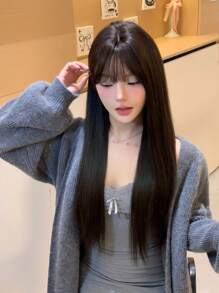 SHUDUO 1 件合成耐热直发假发黑色，28 英寸长，由纤维制成，适合日常使用，自然逼真的假发（不包括配件）