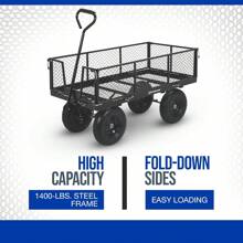 Steel Yard Cart Jumbo Garden Wagon With Removable Sides 1400-Lb. Capacity, 50in.L X 24.1in.W X 26.75in.H Black - Black - View 3