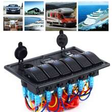 HYYKJ-US LED Switching Panel Car Boat Double Switch 6-Speed Switchboard Voltmeter 12V-24V - 1 - View 3