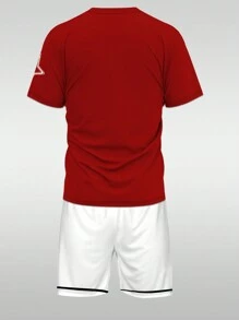 26Print 图形印花男士时尚休闲圆领短袖 T 恤带抽绳短裤套装夏季休闲短袖服装套装