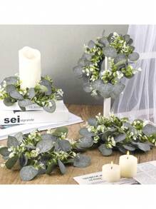 1pc Eucalyptus Wreath, Dining Table & Home Decor Candle Ring - Green - View 5