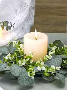 1pc Eucalyptus Wreath, Dining Table & Home Decor Candle Ring - Green - View 7