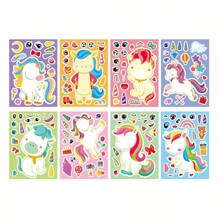 8Pcs Face Changing Sticker Unicorn Cartoon Cute Graffiti Children's Puzzle DIY Hand Account Puzzle Sticker (Some Colors And Styles Are Random)