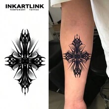1pc 8*12cm INKARTLINK Herbal Juice Cross Temporary Tattoo, Magic Tattoo, 15 Days Tattoo, Semi-Permanent Tattoo, Realistic Fake Tattoo, 1-2 Weeks - Black - View 1