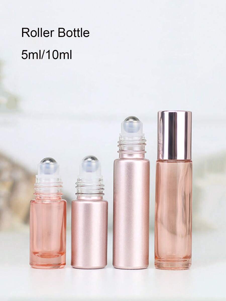 1/2/4件5ml/10ml玫瑰金滚珠瓶，电镀滚珠瓶，玻璃香水/精油可再填充容器，便携式化妆工具 - 粉色 - 查看 1