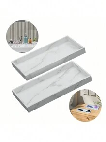 3pcs/2pcs/1pc 11.81 Inch Countertop And Vanity Tray - 1/2pcs Set Shatterproof Silicone Kitchen And Bathroom Tray, Suitable For Countertop, Kitchen Sink Soap Dispenser Tray, Bathroom Vanity Tray, Perfume And Key Tray, Bathroom Toilet And Bathroom Countertop Silicone Tray - Marble White - View 2