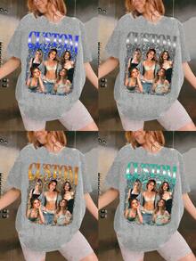 Camiseta de rap bootleg personalizada de estilo Y2K, camiseta de rap bootleg vintage personalizada, camiseta vintage personalizada de los 90, camiseta de regalo divertida, regalo para tu ser querido, agrega tu foto y texto favoritos (foto de novia/pareja/familia/selfie/mascota/amigo) para diseñar tu propia camiseta personalizada impresa, adecuada para (aniversario/propuesta de matrimonio/compromiso/el día que se convirtieron en pareja) - Gris - Ver 3