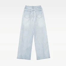 CANANA Plus Size High Rise Stretch Wide Leg Jeans Light Wash Denim Pant - 淺藍色 - 查看 7