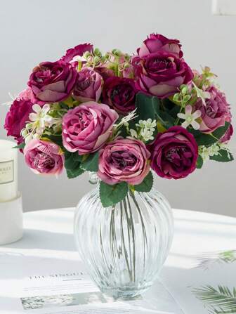 1/4/30pcs Artificial Rose, Hydrangea, Peony Flower Bouquet, Valentine's Day/Birthday/Party/Wedding Decor, Home/Restaurant/Bedroom Vase Decoration, New Year, Outdoor Garden, Back To School