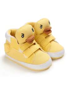 Infant Canvas Shoes Cartoon Pattern Decorative Design Low-Top Soft Sole Fashionable Slip-On Toddler Athletic Shoes, For Winter