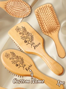 1pc Custom Carved Air Cushion Bamboo Comb, Personalized Hair Brush With Name, Customized Bamboo Hairbrush, Customizable Bamboo Hair Comb For Women, 2 Sizes:S /M, 2 Shapes: Square - Oval Shape, Cute Hair Brush, Spherical Tooth Comb, Suitable For Her, Bestie, Couple, Girlfriend, Daughter, Wife, Mother, Grandma, Colleague, For Gifts For Anniversary - Multicolor - View 2