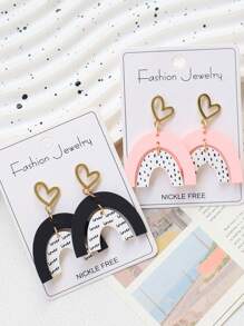 1 Pair Valentine's Day Faux Clay Acrylic Matte Lacquer Geometric Arch-Like Heart Lover Polka Dot Print Earrings,Elegant Quality Holiday Gift Earrings, Ins Style