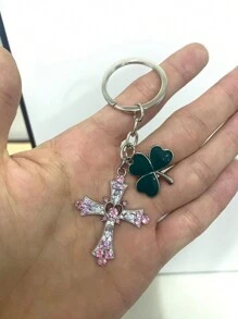 1 móc chìa khóa hình thánh giá lấp lánh phong cách cổ điển với đá giả hình trái tim, hợp kim kẽm, phụ kiện trang trí hành lý & xe hơi thời trang cho nam - Món quà lý tưởng cho tháng Ramadan, sinh nhật, ngày lễ tình nhân - Nhiều màu - Xem 1