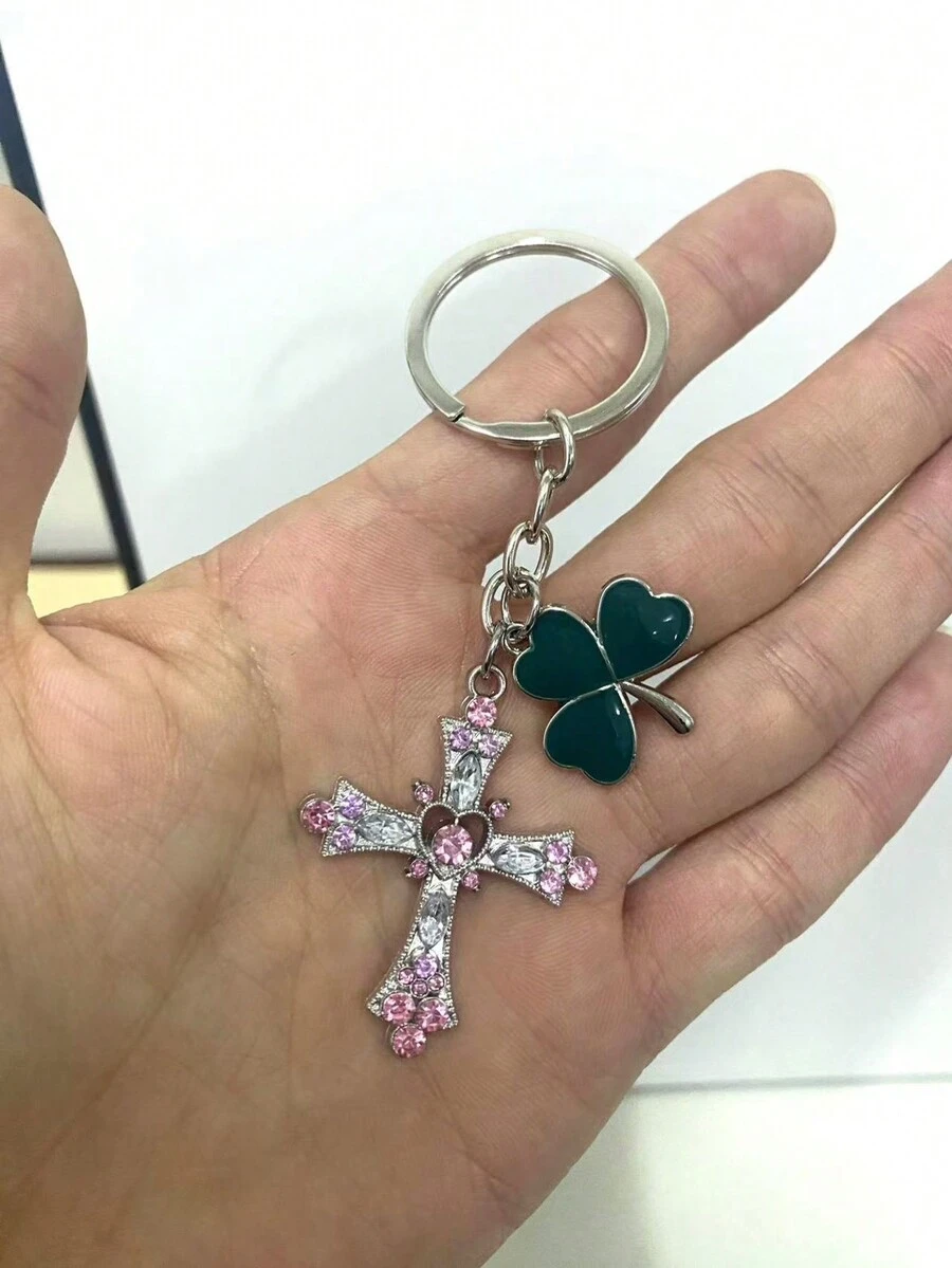 1 móc chìa khóa hình thánh giá lấp lánh phong cách cổ điển với đá giả hình trái tim, hợp kim kẽm, phụ kiện trang trí hành lý & xe hơi thời trang cho nam - Món quà lý tưởng cho tháng Ramadan, sinh nhật, ngày lễ tình nhân - Nhiều màu - Xem 1