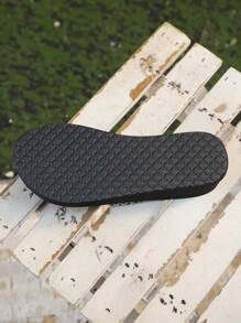 High Heel Platform Flip Flops For Women - Slip-On Solid Color Rhinestone Decor Beach Slides With Non-Slip Wedge And Seaside Style - Perfect For All-Season Summer Fashion - Black - View 6