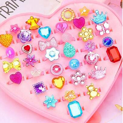 5/20pcs Random Assorted Shiny Plastic Gem Rings For Girls, Kids Accessories, No Box, Princess Party Birthday Gift