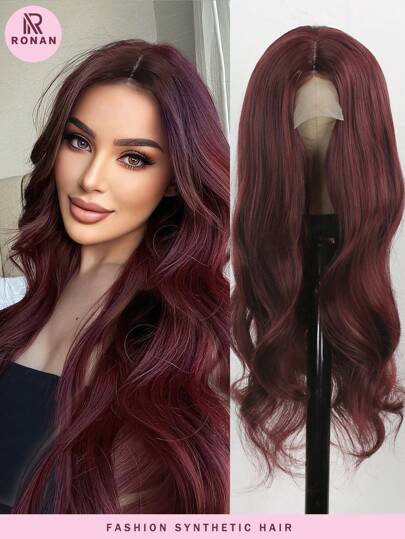 26 Zoll Rote/99J Wellen lange Welle Perücken Synthetische Seide Glatte Natürliche Perücke Hitzebeständige Faser Rote Perücke Mit Baby Haar Für Frauen