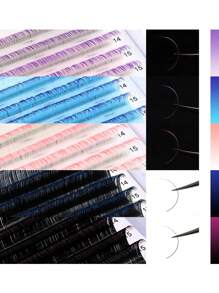 12排C/D卷曲彩色渐变睫毛混合11-15毫米圣诞假睫毛专业睫毛延长高品质化妆工具 - 彩色 - 查看 6