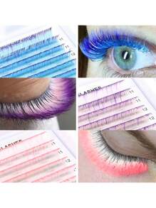 12排C/D卷曲彩色渐变睫毛混合11-15毫米圣诞假睫毛专业睫毛延长高品质化妆工具 - 彩色 - 查看 4