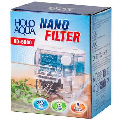 250L/H 小型过滤器，适用于 1-4 加仑鱼缸，三重过滤，防吸，可调节流量，USB 线