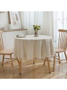 1pcs Round Tablecloth Cotton And Linen Table Cover Hotel Wedding Home Dining Table Cloth With Tassel - Multicolor - View 1