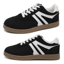 VEDAXIN Women's Modern Casual Sporty Shoes - Colorblock Patchwork Upper, German Training Sneakers, Versatile Chunky Runner, Perfect For Everyday Wear - 黑色 - 查看 4