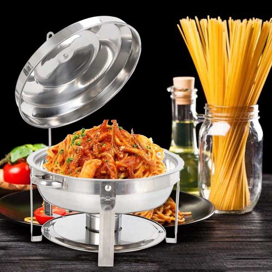 7.5L Stainless Steel Round Chafing Dish Buffet Chafer Food Warmer Container +Lid - Silver - View 1