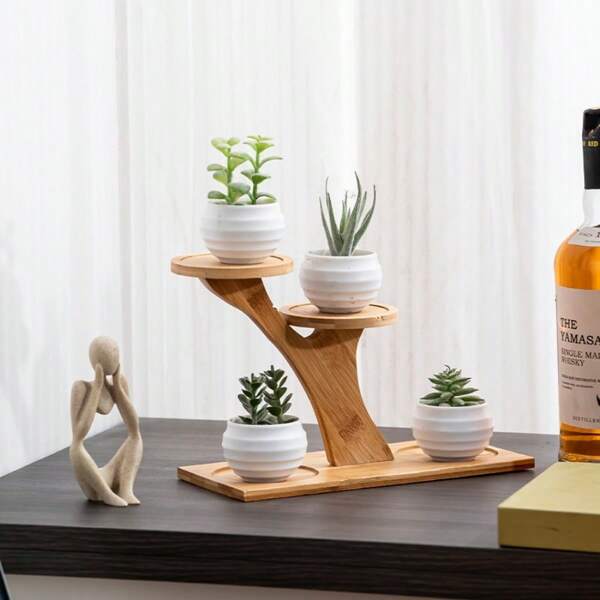 1pc Multifunctional Bamboo Plant Stand, Suitable For Succulents And Potted Plants, Great For Home, Office Or Balcony Decor, Perfect Gift For Garden Enthusiasts