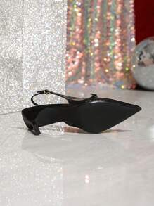 On feet& in love 秋冬女士时尚漆皮搭扣尖头低帮露跟高跟鞋，优雅，派对，细高跟 - 黑色 - 查看 6