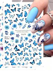 1/2/3/6/8pcs Elegant Butterfly Flower Design Nail Art Stickers, Self Adhesive Flower Design Nail Art Decals,For Nail Art Decoration, Nail Art Supplies, DIY,For Women And Girls,For Home Salon.