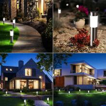 不锈钢太阳能 LED 圆柱灯防水户外小夜灯适用于庭院草坪景观庭院花园白天自动充电晚上关闭银色外壳 - 銀色殼子 - 查看 10