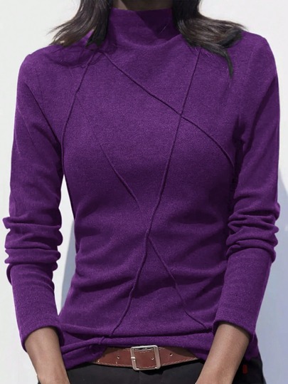 Sudadera con cuello alto y forro térmico para mujer, nuevos lanzamientos de otoño/invierno 2024, tejido de punto de canalé con diseño térmico de intarsia para uso casual