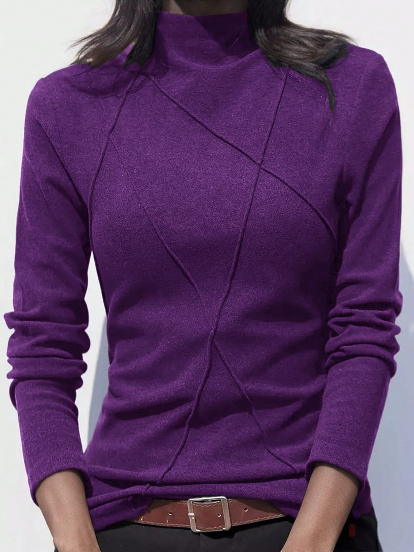 Sudadera con cuello alto y forro térmico para mujer, nuevos lanzamientos de otoño/invierno 2024, tejido de punto de canalé con diseño térmico de intarsia para uso casual