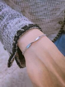 2pcs Customized Stainless Steel Couple Bracelets Set, Men&Women Bracelet, Personalized Names & Anniversaries, Valentine's Day Gift, With Gift, Boyfriend And Girlfriend Promise Mobius Bracelets For Anniversary,School Supplies,Back To School,For Office,For School,For Classroom,For Teacher Gifts,For University,For Colleague,For Dorm Rooms,For Teacher,For Boys And Girls,For Teenagers,Junior High School Students,Middle School Students,High School Senior High School Students,College Students,University Students,Freshman,Sophomore,Underclassmen - Multicolor - View 4