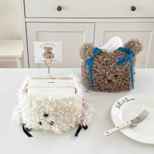 Cute Plush Puppy Tissue Box Holder - Soft Decorative Napkin Dispenser For Bathroom And Living Room - Yellow/White/Brown